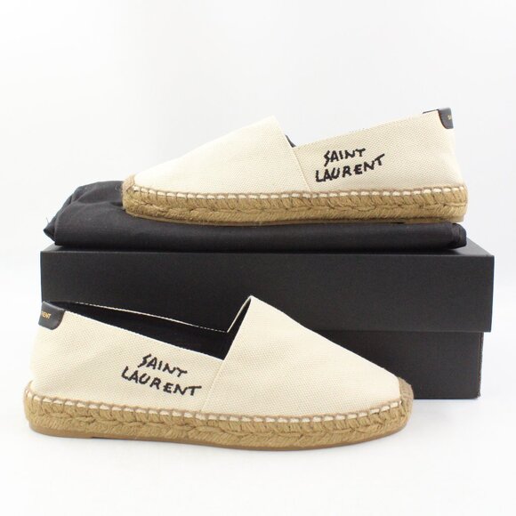 NIB Saint Laurent Embroidered Espadrilles in Natural Beige Canvas/Black EU 37 - Picture 1 of 15